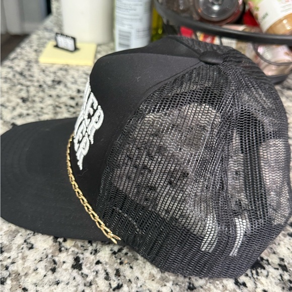 Black Trucker Hat with Gold Chain Accent - Picture 2 of 2